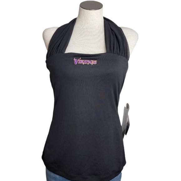 NFL Couture Black Halter Sheer Square Neck Women's  Top  Size L NWT - Picture 1 of 7